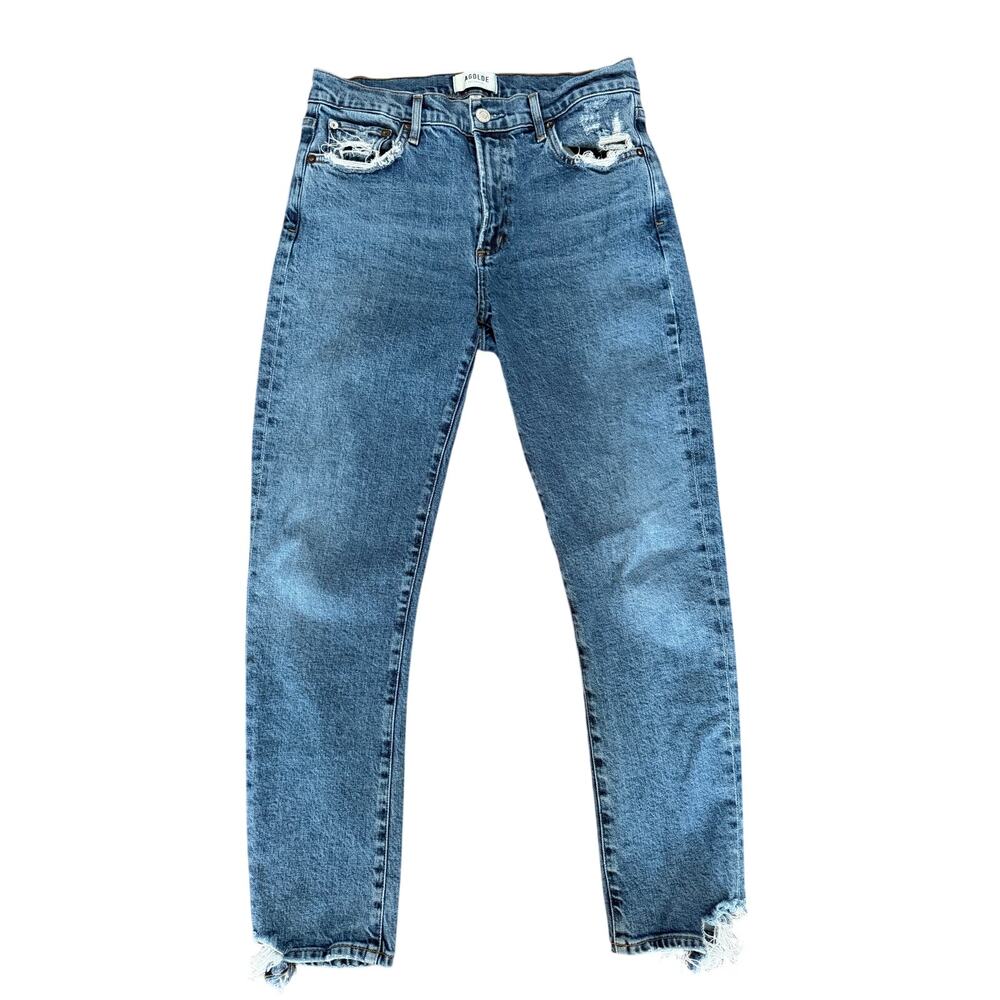 Agolde Toni Jeans 28 Distressed Frayed Hem Skinny Straight Blue Denim